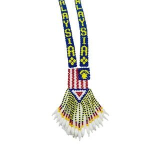Malaysia Beaded Tribal Cultural Flag Collar Necklace Malaysian Seal Folk Art 20"